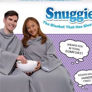 Snuggie Sherpa Cozy Grey Sherpa-Lined Wearable Blanket Hoodie EUC